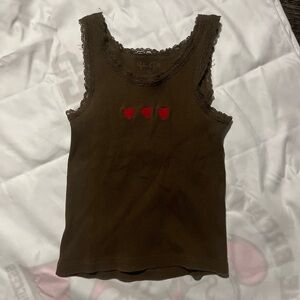 John Galt adorable Brown Tank Top with Red Heart Accents